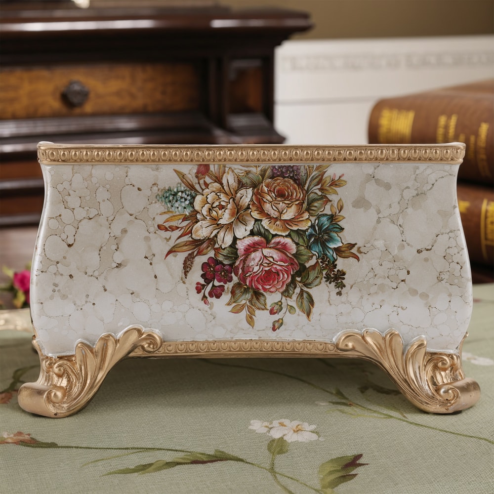 Vintage Floral Resin Tray, Remote Control Holder Desk Organizer 3-Compartment European Style Storage Box Jewelry