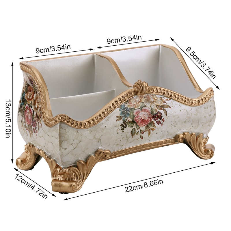 Vintage Floral Resin Tray, Remote Control Holder Desk Organizer 3-Compartment European Style Storage Box Jewelry