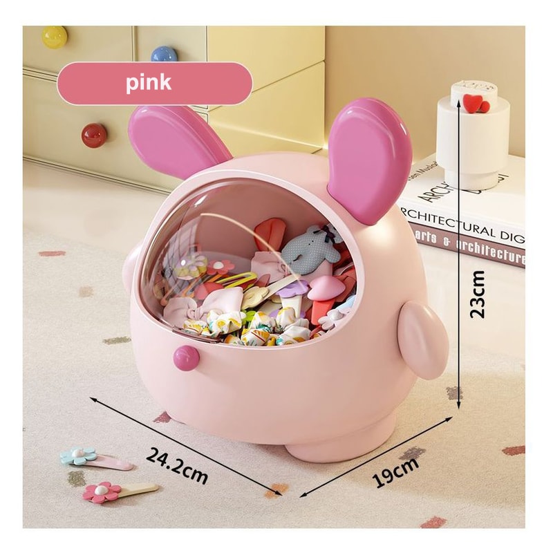 Cute Rabbit Desktop Storage Box with Dustproof Stationery Organizer for Girl Hair Rings, Jewelry & Home Decor