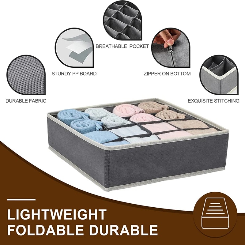 Foldable Closet Organizer Drawer Divider, Storage Box for Socks, Underwear Ties, Space-Saving Cabinet Organization Bins