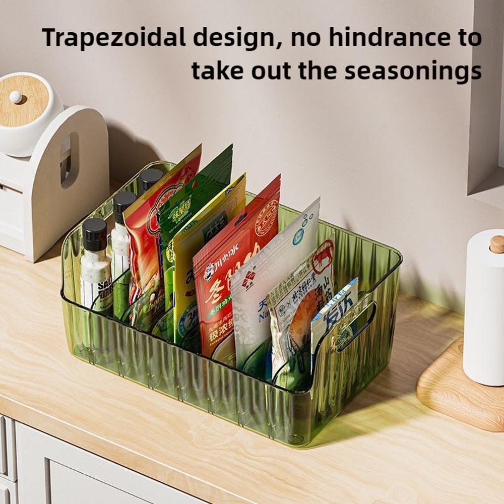 Large Capacity Spice Rack, Transparent Divided Cosmetic & Food Storage Box, Countertop Spice Shelf for Kitchen Pantry