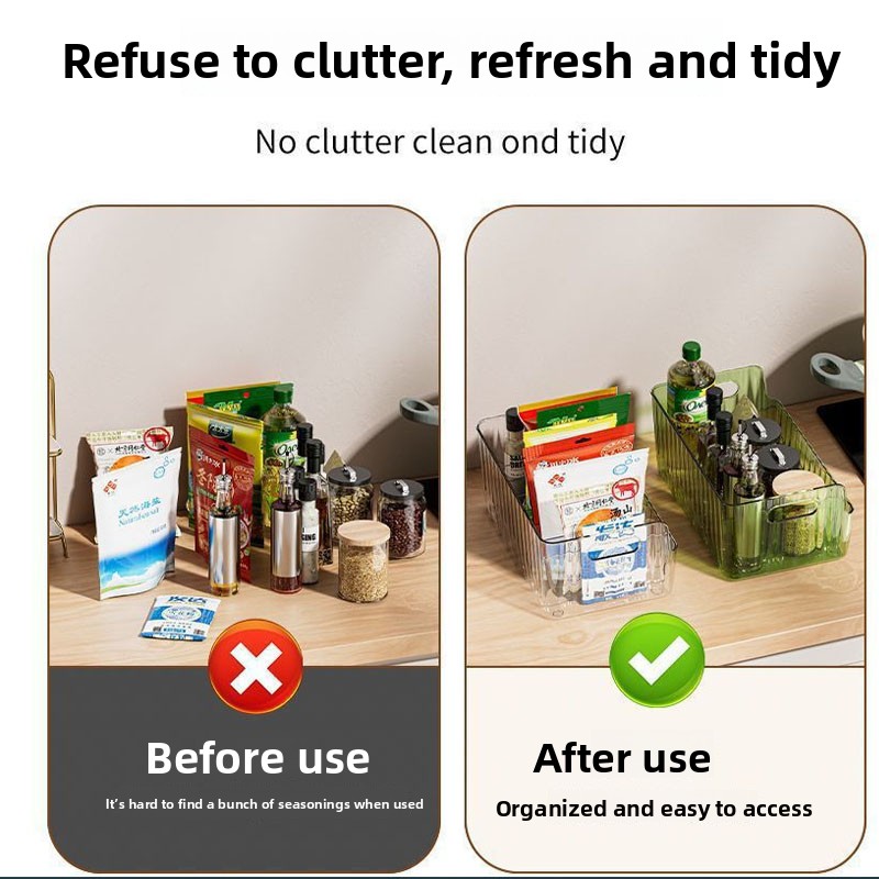 Large Capacity Spice Rack, Transparent Divided Cosmetic & Food Storage Box, Countertop Spice Shelf for Kitchen Pantry