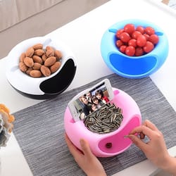 creative double-layer snacks bowl, nut sunflower seed bowl with shell storage, dry fruit containers, snack storage box