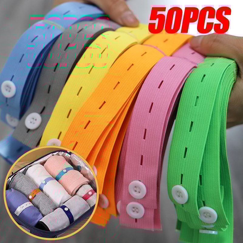 10-50pcs Elastic Bands with Button Hole, Nylon Webbing for DIY Craft, Sewing, Garment Trousers Storage Organizers