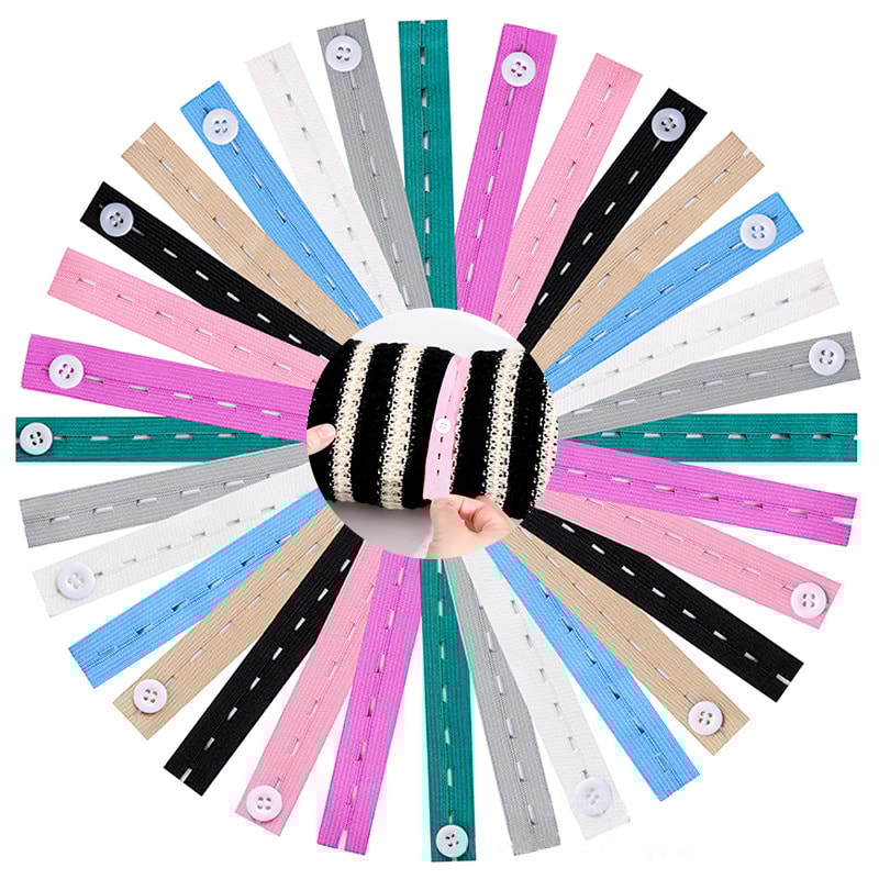 10-50pcs Elastic Bands with Button Hole, Nylon Webbing for DIY Craft, Sewing, Garment Trousers Storage Organizers