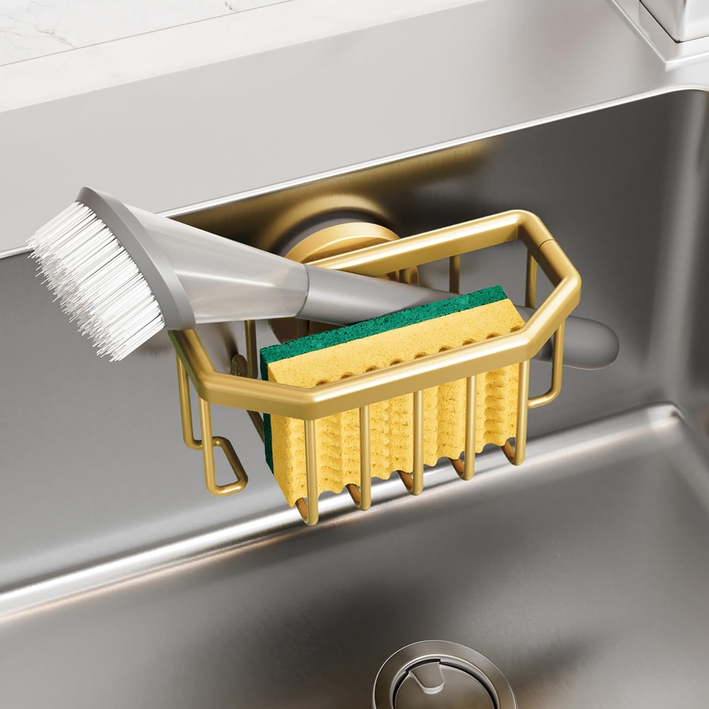 TAILI Sponge Holder for Kitchen Sink, Strong Suction Cup, Removable, Rustproof Aluminum Sink Caddy for Sponge Brush