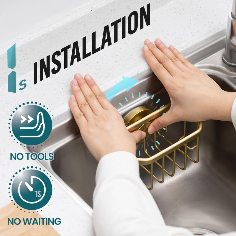 TAILI Sponge Holder for Kitchen Sink, Strong Suction Cup, Removable, Rustproof Aluminum Sink Caddy for Sponge Brush