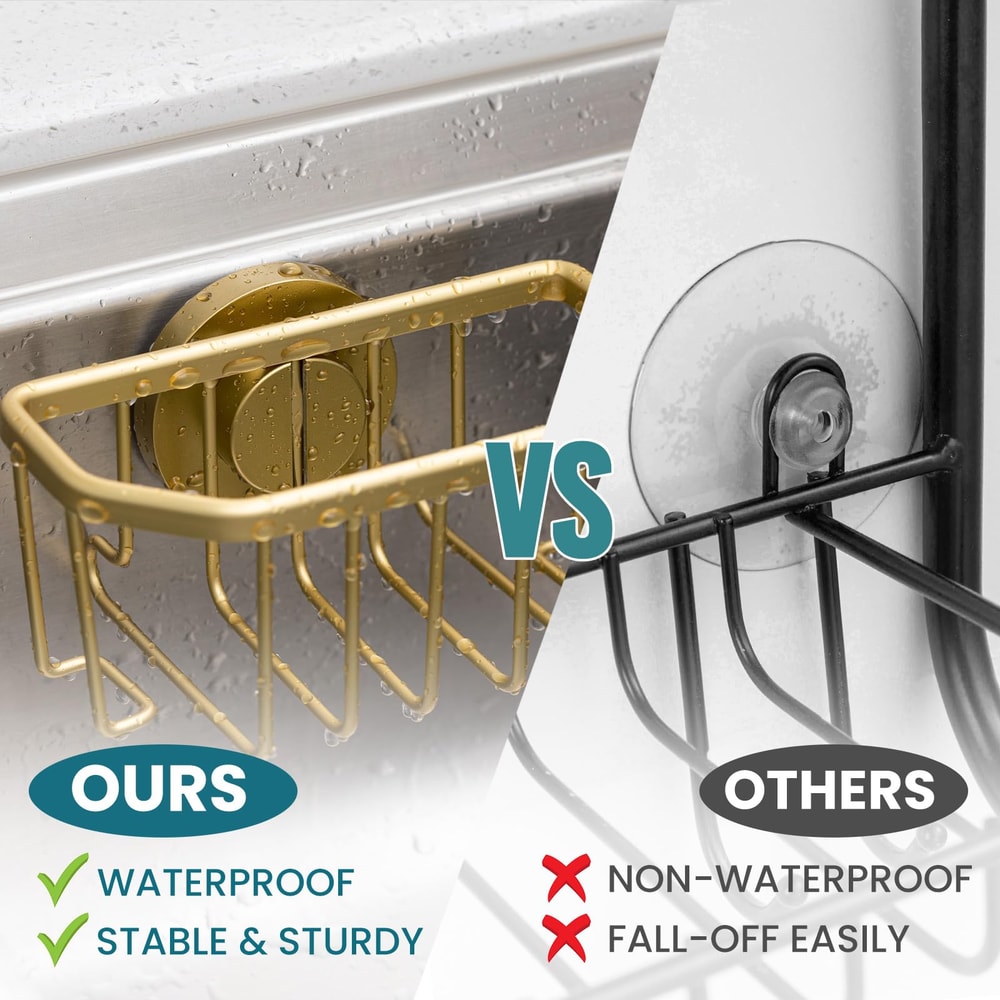 TAILI Sponge Holder for Kitchen Sink, Strong Suction Cup, Removable, Rustproof Aluminum Sink Caddy for Sponge Brush