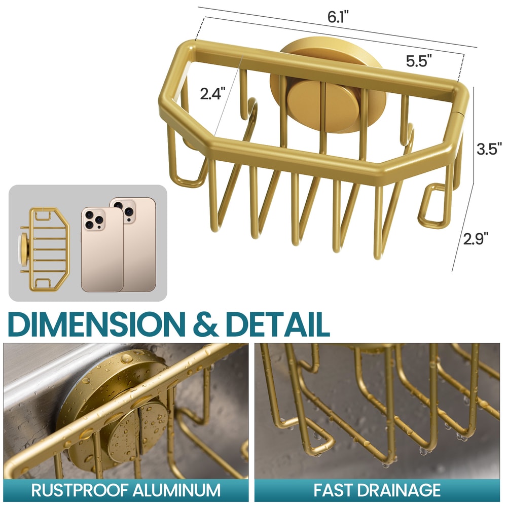 TAILI Sponge Holder for Kitchen Sink, Strong Suction Cup, Removable, Rustproof Aluminum Sink Caddy for Sponge Brush