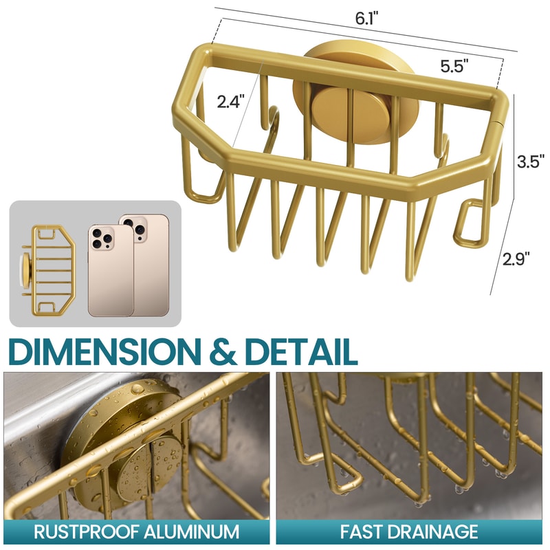 TAILI Sponge Holder for Kitchen Sink, Strong Suction Cup, Removable, Rustproof Aluminum Sink Caddy for Sponge Brush