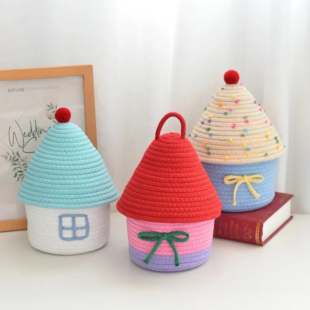 New Storage Basket, Cute Handwoven Desktop Organizer for Sundries, Cosmetics, Small Things, Gift Basket Desk Decor