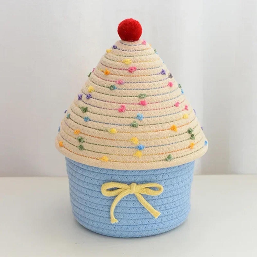 New Storage Basket, Cute Handwoven Desktop Organizer for Sundries, Cosmetics, Small Things, Gift Basket Desk Decor