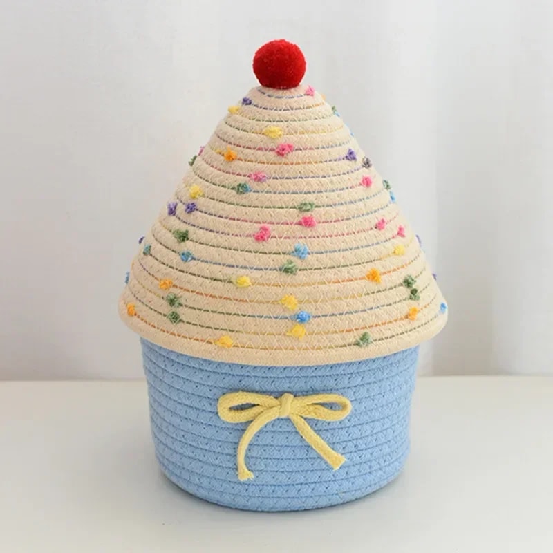 New Storage Basket, Cute Handwoven Desktop Organizer for Sundries, Cosmetics, Small Things, Gift Basket Desk Decor