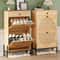 Bohemian Shoe Cabinet with 2 Flip Drawers, Free Standing Shoe Storage Organizer with Rattan Doors for Entryway