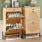 Bohemian Shoe Cabinet with 2 Flip Drawers, Free Standing Shoe Storage Organizer with Rattan Doors for Entryway