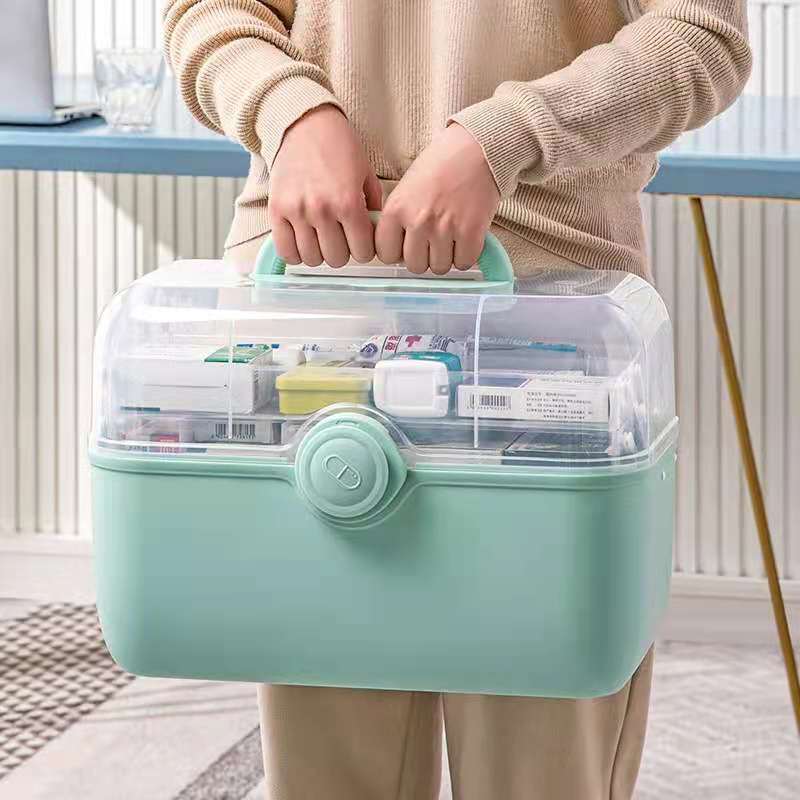 Large Capacity Family Medicine Organizer Box, Portable First Aid Kit & Plastic Medicine Storage Box for Home Organizing