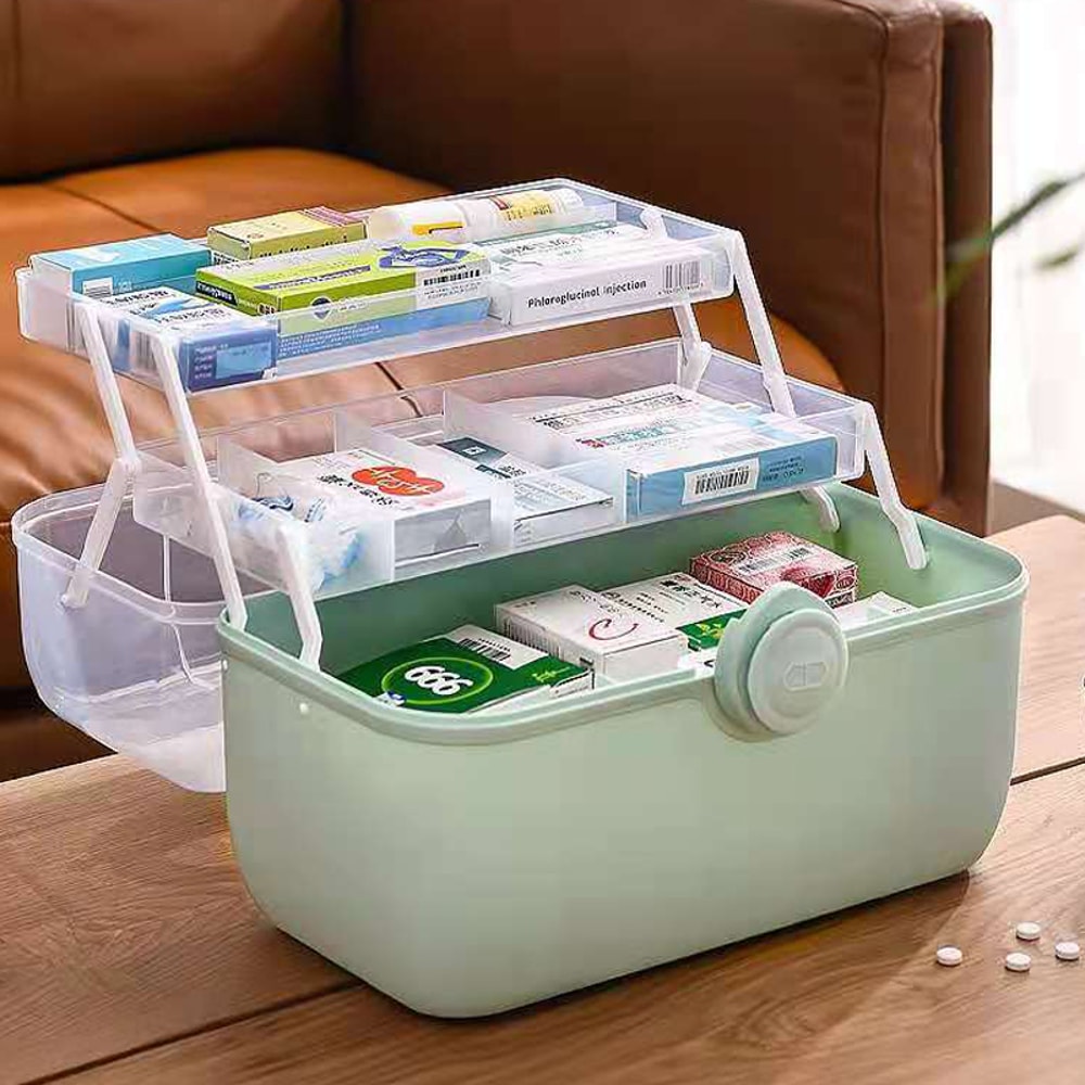 Large Capacity Family Medicine Organizer Box, Portable First Aid Kit & Plastic Medicine Storage Box for Home Organizing