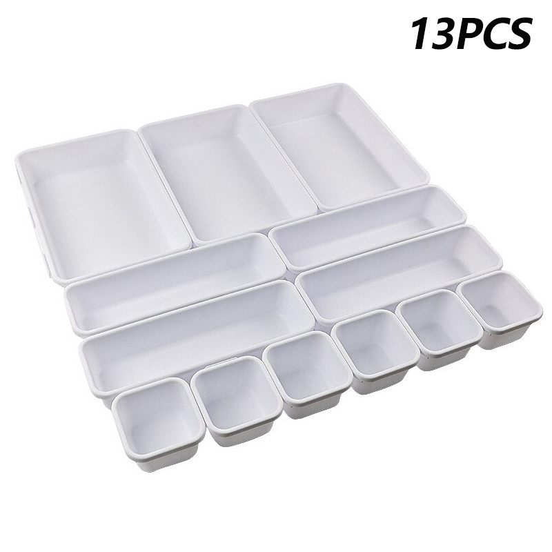 13Pcs Drawer Organizers Separator, Home, Office Storage Box for Desk, Kitchen, Bathroom, Makeup, Stationery & More