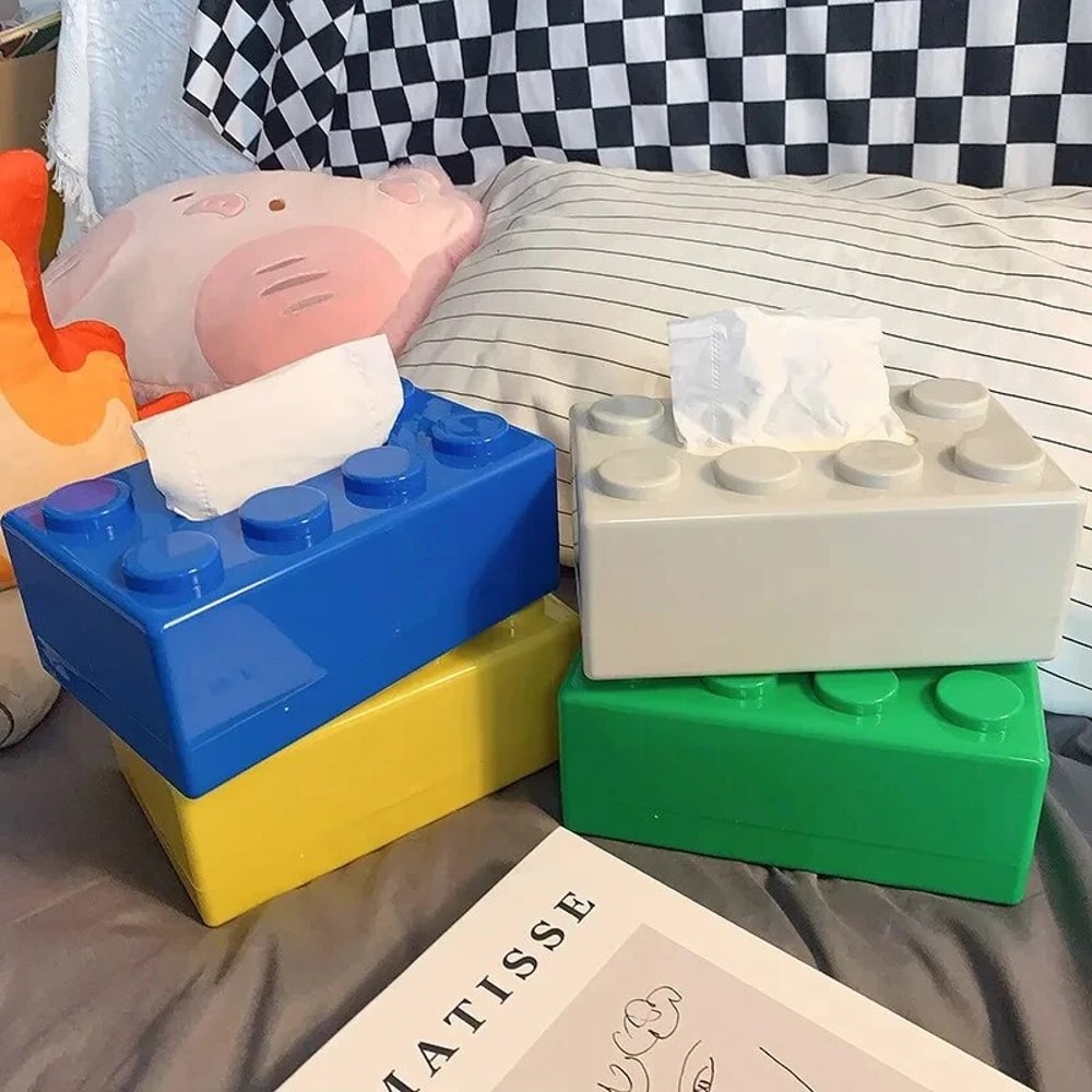 Creative Cartoon Building Block Tissue Box, High Aesthetic Value Household Napkin Paper Drawer Storage Box for Home