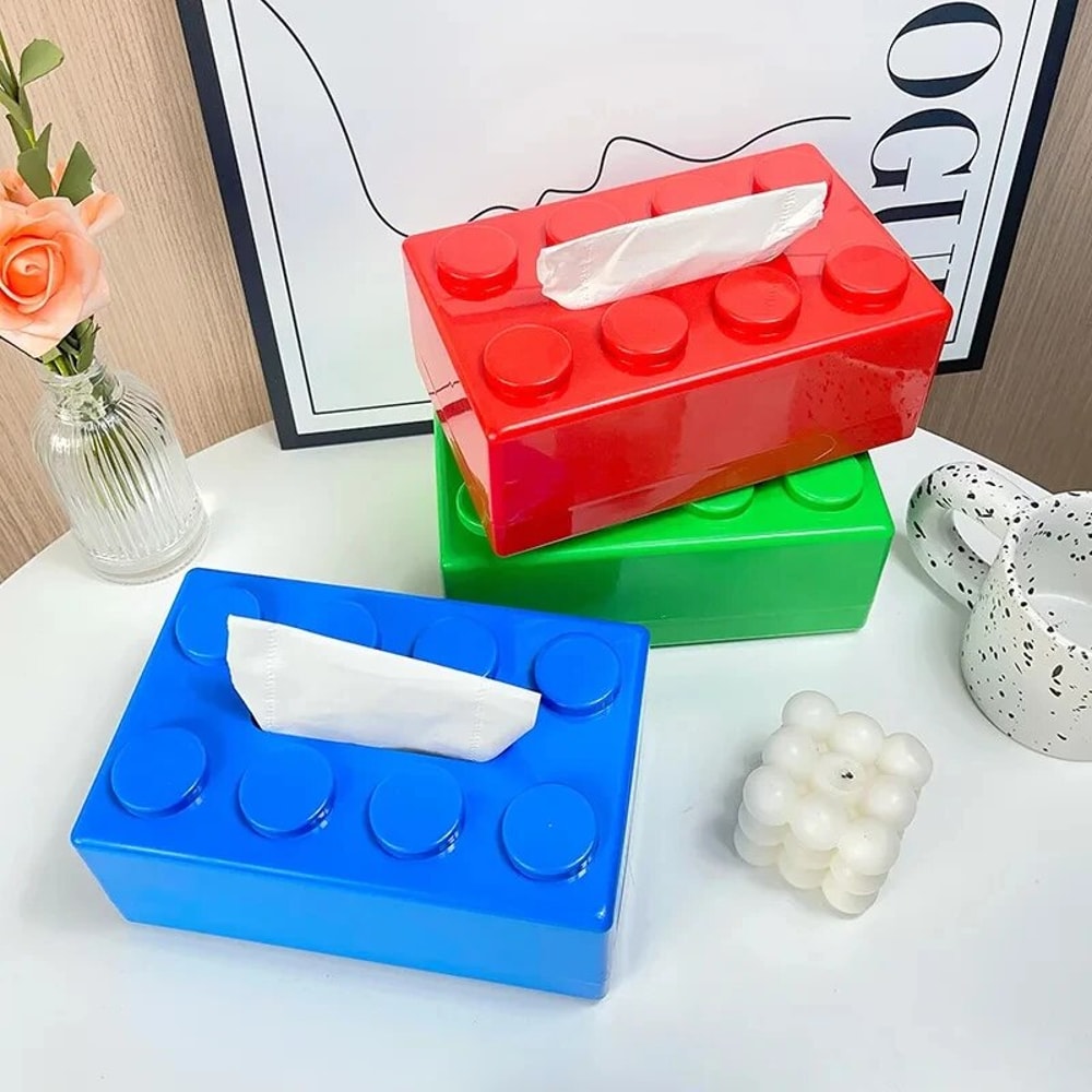 Creative Cartoon Building Block Tissue Box, High Aesthetic Value Household Napkin Paper Drawer Storage Box for Home