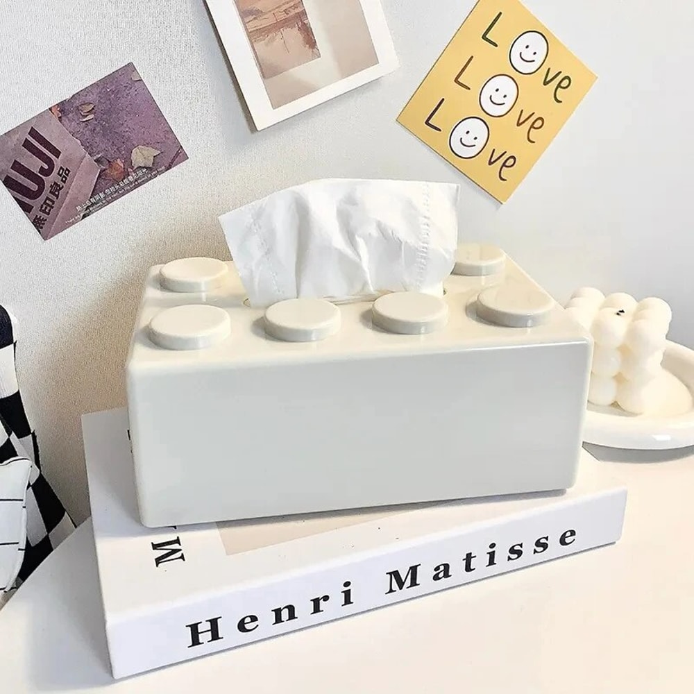 Creative Cartoon Building Block Tissue Box, High Aesthetic Value Household Napkin Paper Drawer Storage Box for Home