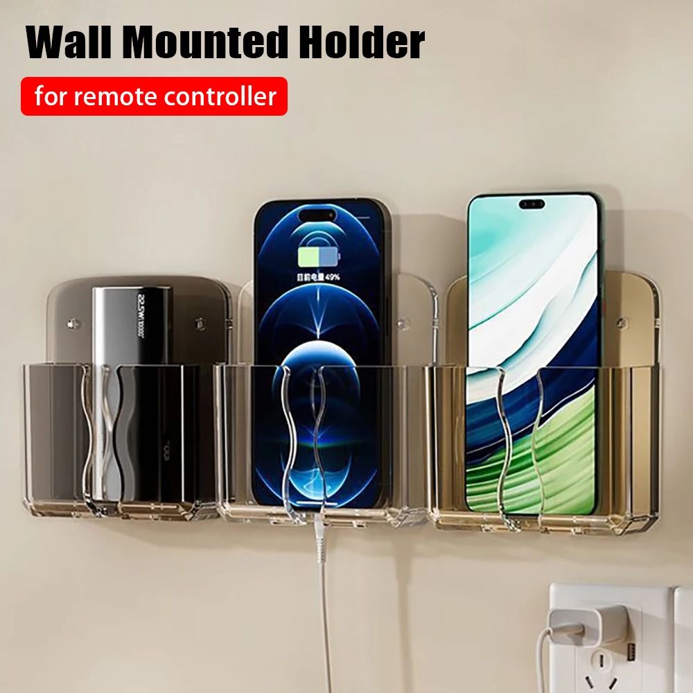 Durable Non-Perforated Wall Mounted Remote Controller Holder, Hanging Stand for Air Conditioner Remote, Phone Charging