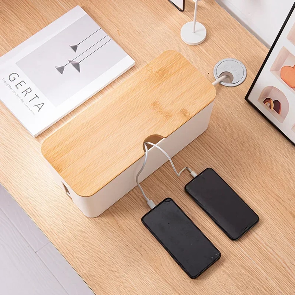 Wooden Cable Storage Box, Dustproof Power Line Organizer, Charger Socket, Wire Case, Home Cable Winder, Storage Case
