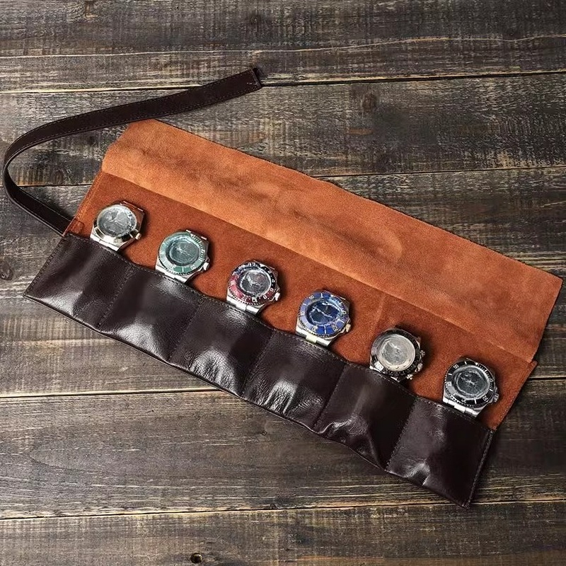 Premium High End Cowhide Leather Portable Watch Storage Bag, Travel Friendly Watch Box for Men, Womens Watch Collection