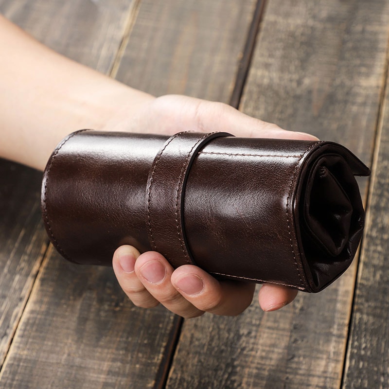 Premium High End Cowhide Leather Portable Watch Storage Bag, Travel Friendly Watch Box for Men, Womens Watch Collection