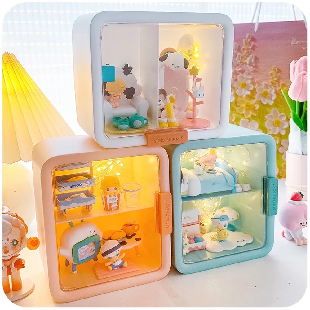 Rectangle Box Storage, Anime Figure & Doll Collection Display Stand Organizer Case for Dimoo Home Decor