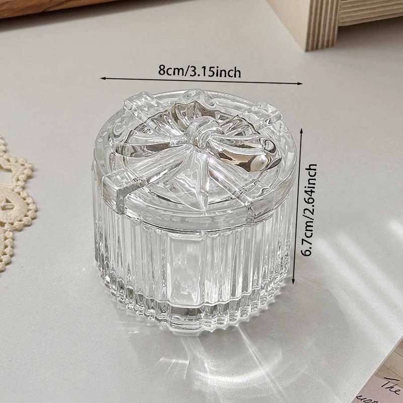 Bowknot Crystal Glass Jewelry Storage Box, Transparent Exquisite Organizer Multifunctional Home Decor for Dressing Table