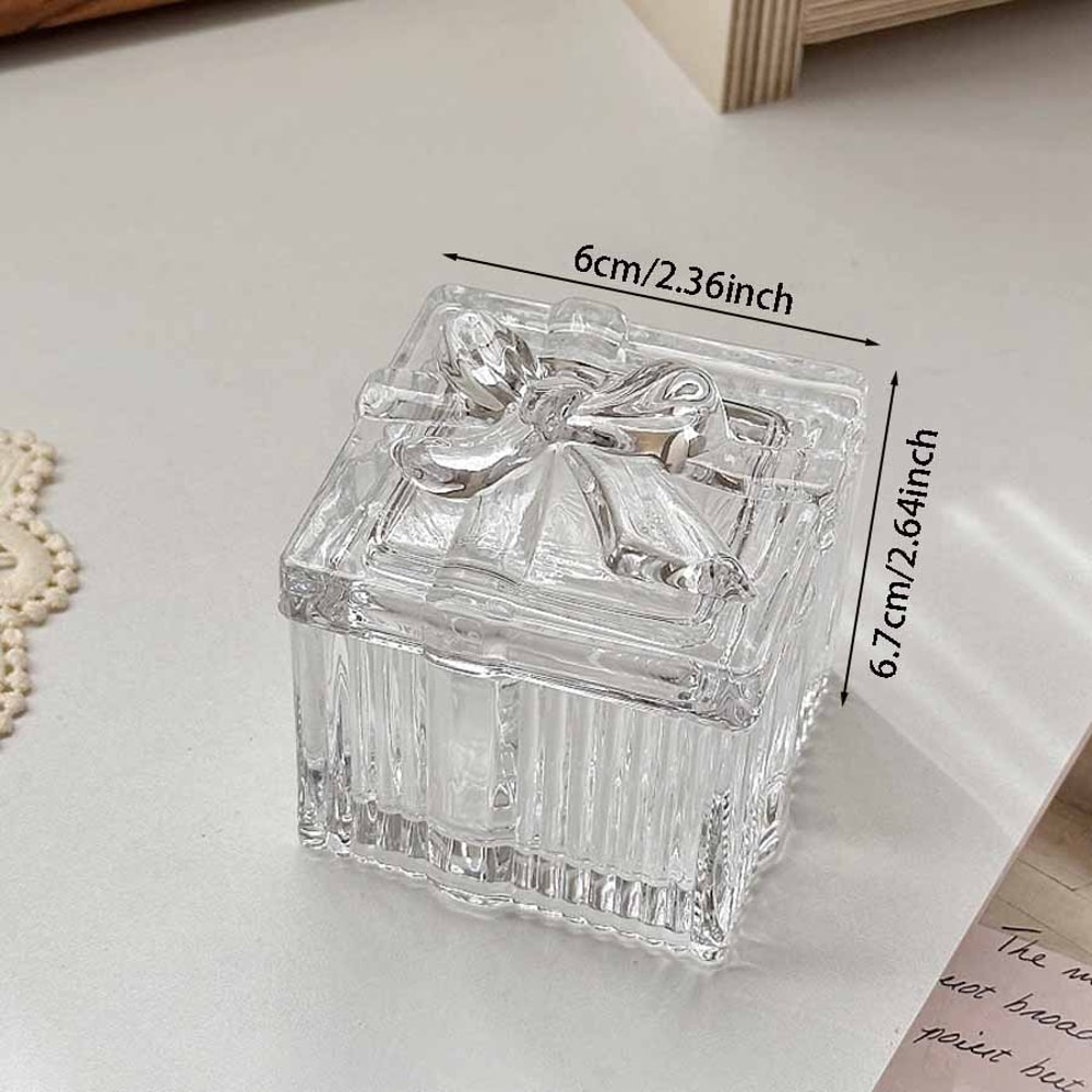 Bowknot Crystal Glass Jewelry Storage Box, Transparent Exquisite Organizer Multifunctional Home Decor for Dressing Table