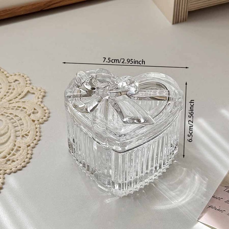 Bowknot Crystal Glass Jewelry Storage Box, Transparent Exquisite Organizer Multifunctional Home Decor for Dressing Table