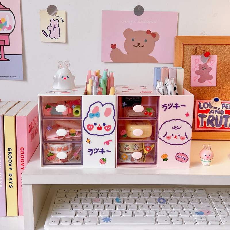 Cute Cartoon Storage Box, Style Multifunctional Desktop Organizer for Student Stationery Supplies