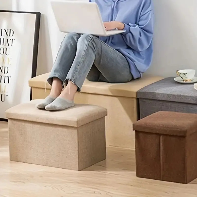 1pc Foldable Fabric Storage Stool, Multifunctional Home Organizer for Shoes, Toys & More, Space-Saving Storage Box