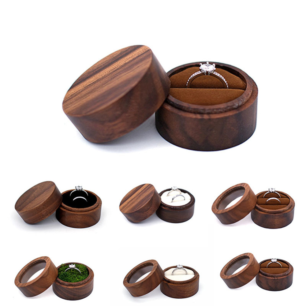 Natural Walnut Wood Wedding Ring Case Box Handcrafted Jewelry Display Organizer For Earrings Rings 0