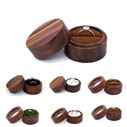 natural walnut wood wedding ring case box, handcrafted jewelry display organizer for earrings rings, elegant gift