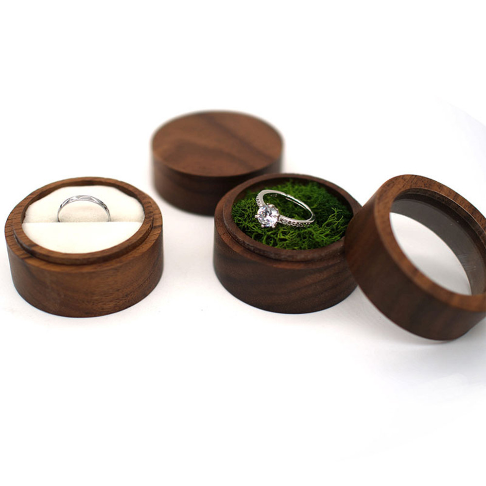 Natural Walnut Wood Wedding Ring Case Box Handcrafted Jewelry Display Organizer For Earrings Rings 1