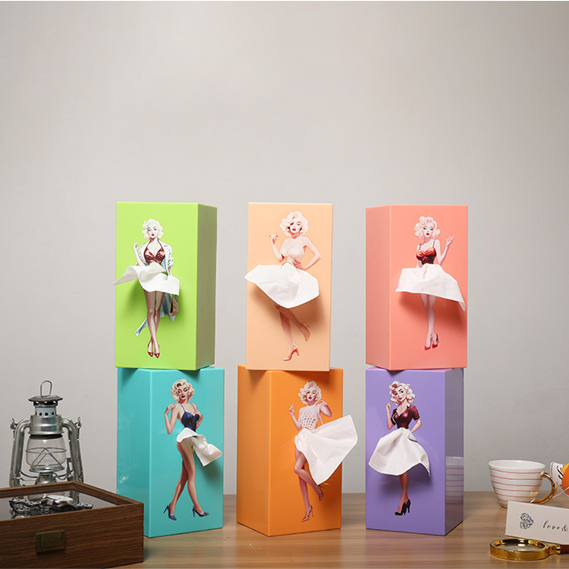 Cute Cartoon Anime Girl Tissue Box, Puffy Skirt Girl Face Tissue Holder for Desktop Decorative Ornaments