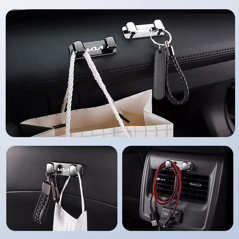 Car Double Hooks Organizer, Alloy Hook Hanging Storage Accessorie for KIA K5, K9, Sportage, Niro, Carnival, EV6, EV9, K8