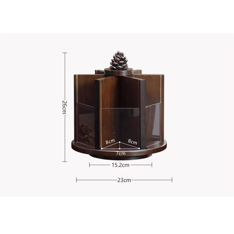 Wooden Vintage Rotating Makeup Dresser, Storage Box with Parts Drawer, Spinning Rack for Cosmetics, Jewelry