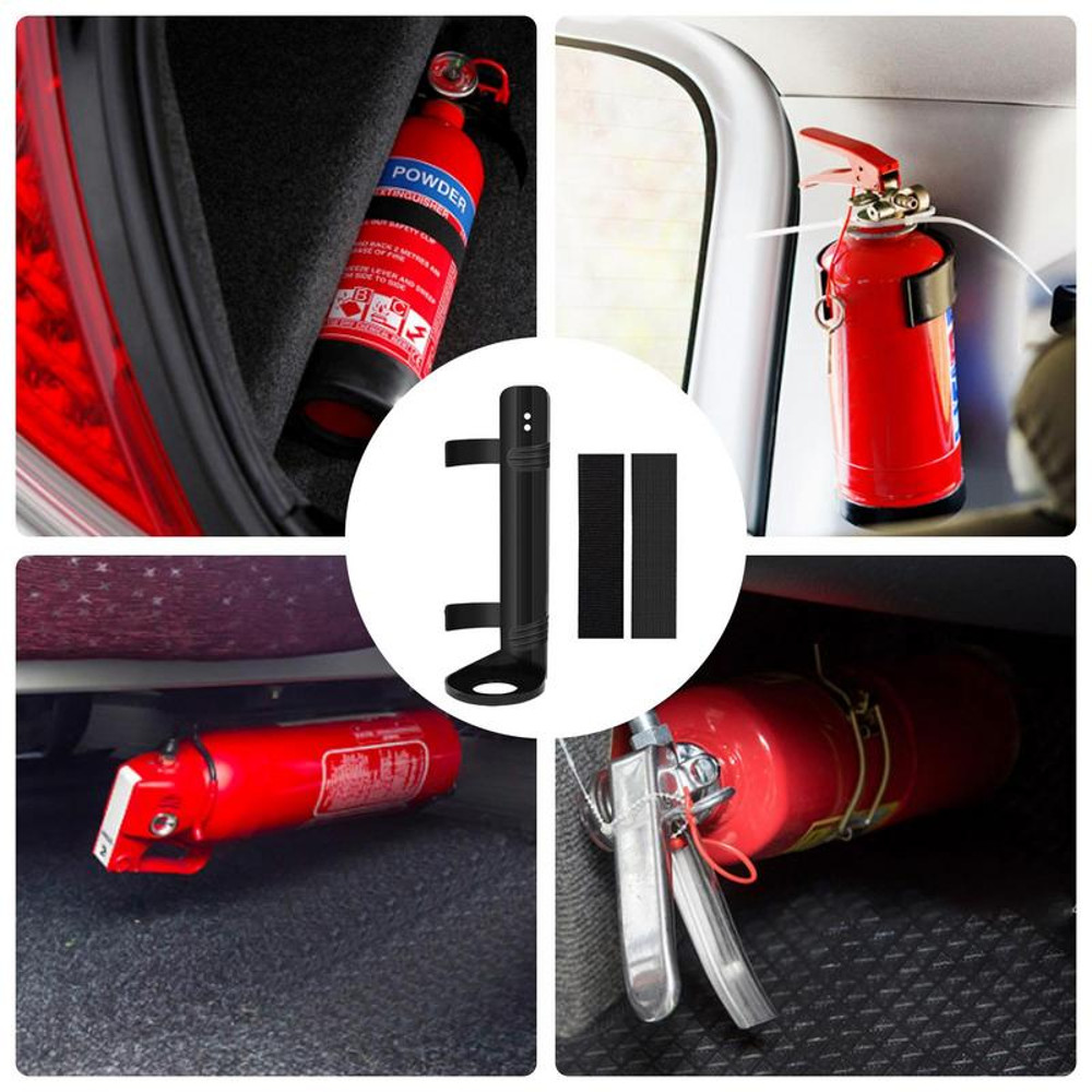Universal Car Fire Extinguisher Mount, Dual Purpose Home, Auto Bracket with Velcro, Adhesive Tape for Secure Trunk Rack