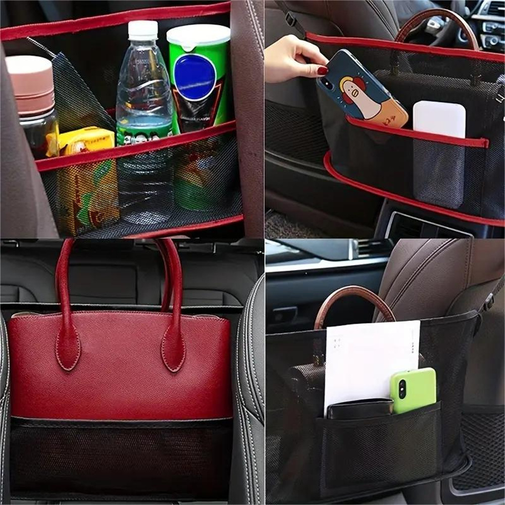 1pc Spacious Car Seat Mesh Bag For Dogs Pets Convenient Handbag Purse Clip Organizer With Back Se 2