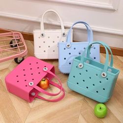 mini eva waterproof beach bag for women, kids, summer storage basket, picnic tote, jelly shopping bag, anti-deformed bag