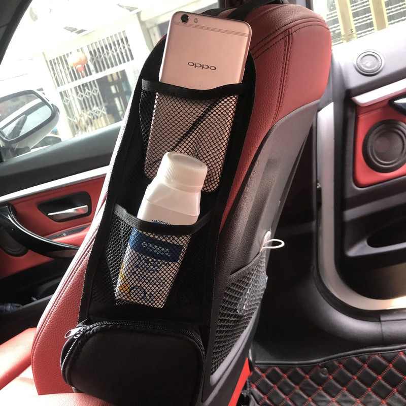 Universal Car Seat Organizer, Auto Seat Side Storage Hanging Bag with Multi-Pocket, Drink Holder, Mesh Pockets for Phone
