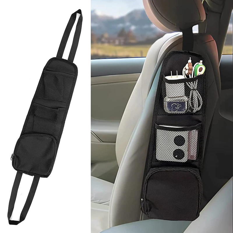 Universal Car Seat Organizer, Auto Seat Side Storage Hanging Bag with Multi-Pocket, Drink Holder, Mesh Pockets for Phone