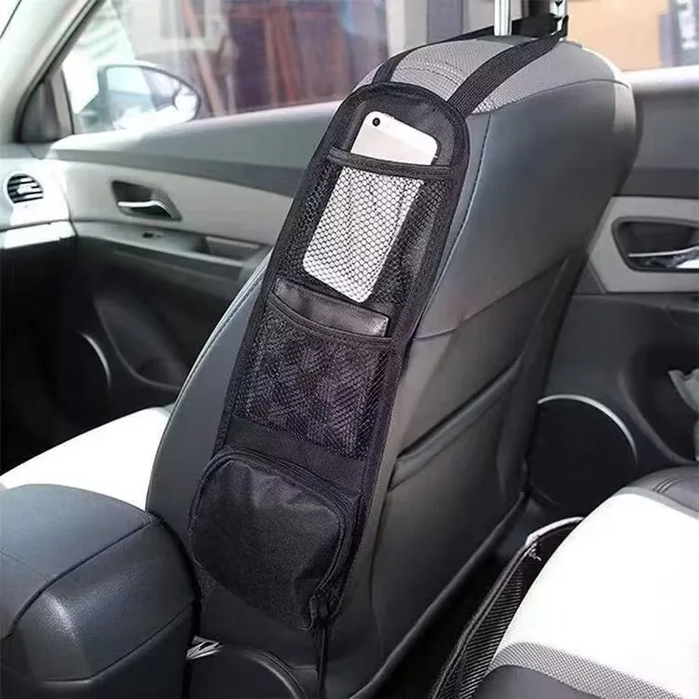 Universal Car Seat Organizer, Auto Seat Side Storage Hanging Bag with Multi-Pocket, Drink Holder, Mesh Pockets for Phone