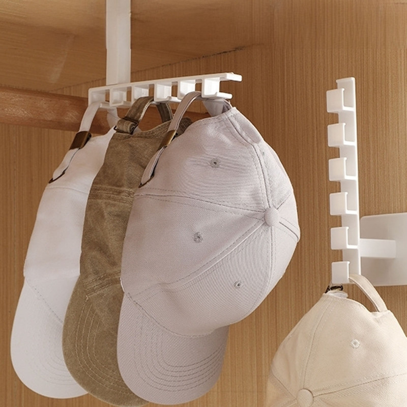 1Pcs Punch Free Hat Hanger, L-Shaped Wall Mount Holder with 6 Hooks, Multifunctional Clothes, Baseball Cap Storage Rack