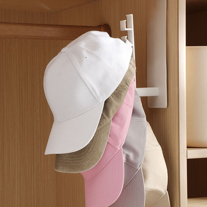 1Pcs Punch Free Hat Hanger, L-Shaped Wall Mount Holder with 6 Hooks, Multifunctional Clothes, Baseball Cap Storage Rack