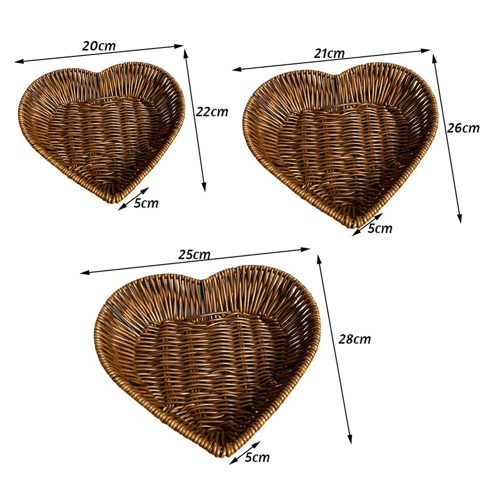 Heart-Shaped Woven Storage Basket, Multi Simulation Rattan Desktop Basket for Bread, Fruit, Restaurant Serving Display